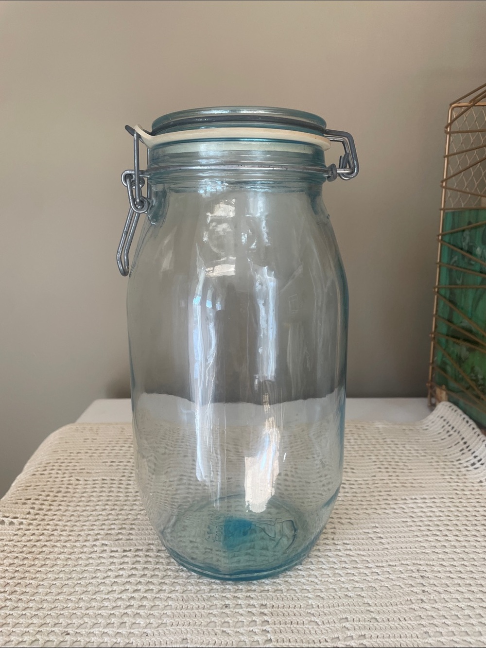 Airtight Blue Glass Storage Jar with Clamp Lid-2 liter